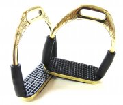 Edler Sicherheits-Steigbgel mit Gelenken, Farbe in Gold - Messing, verziert , 1 Paar
