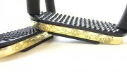 Edler Sicherheits-Steigbgel mit Gelenken, 90 gedreht, in Farbe GOLD - Messing, verziert , 1 Paar